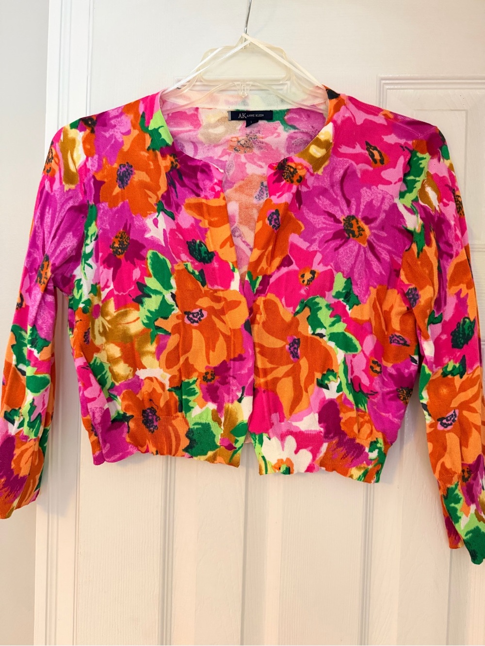 Anne Klein Pink, Orange & Green Floral Button-Down Top - Picture 4 of 5